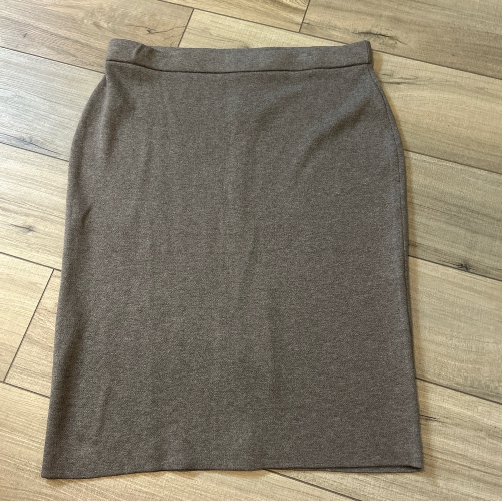 J Jill Skirt Ponte Knit Mocha Heather Midi Travel Capsule Minimalist Large NWT